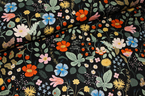 Designerbaumwollstoff Strawberry Fields black  (10 cm)